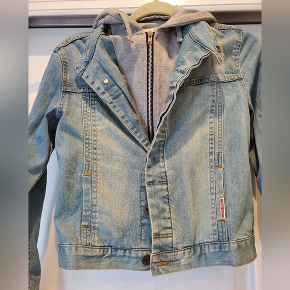 HUDSON| Boys denim jacket, with sweatshirt hood| size 10-12 - Picture 2 of 11